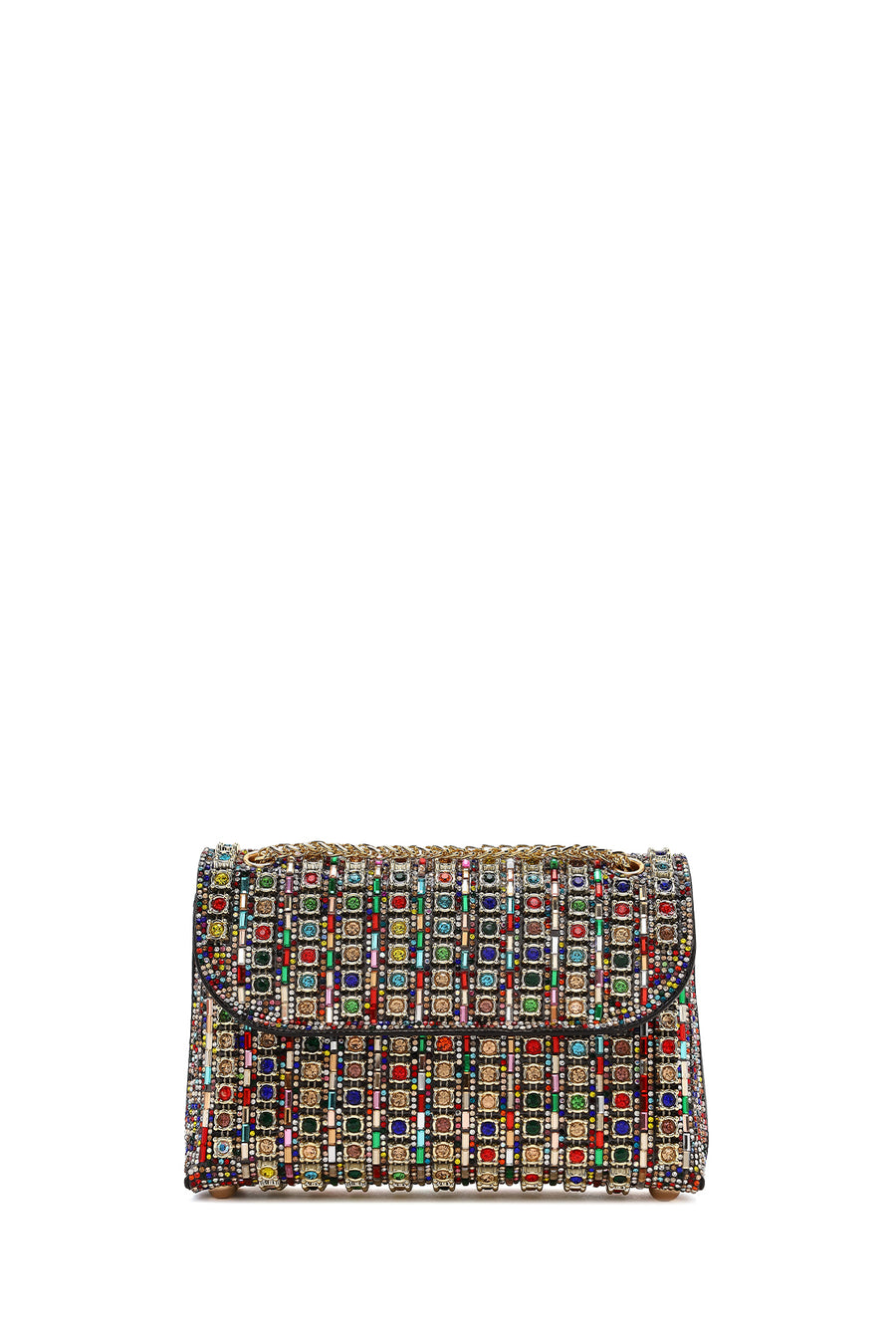 Woman Multicolored Long Chain Strap Rhinestone Evening Shoulder Bag