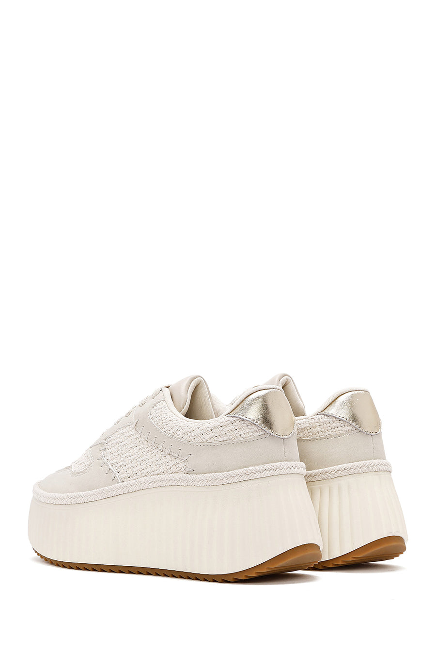 Kadın Bej Bağcıklı Kalın Tabanlı Örgülü Sneaker