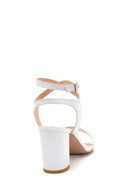 Women's White Leather Thick Heeled Sandals | Derimod