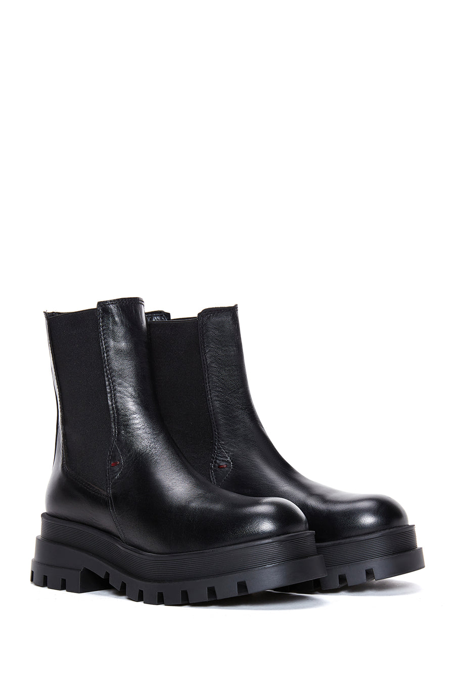 Women's Black Leather Thick Soled Chelsea Boots