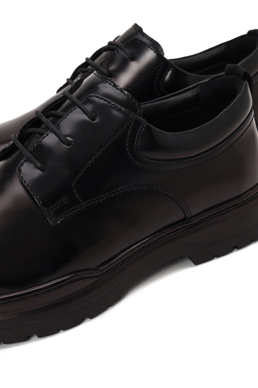 Male Black Lace-Up Thick-Soled Leather Casual Shoes