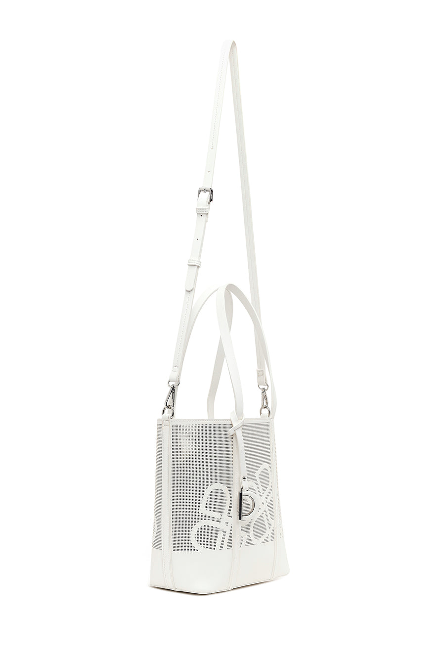 Woman White Long-Strap Printed Shoulder Bag