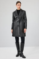 Christina Women's Black Fur Long Leather Coat | Derimod