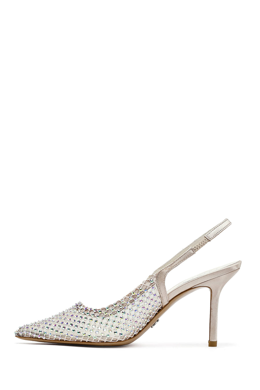 Women's Beige Stoned Open Back Thin Heeled Leather Shoes
