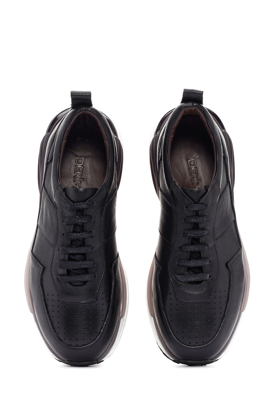 Men's Black Lace-up Thick-Sole Leather Casual Sneaker