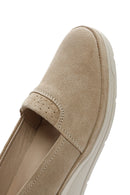 Women's Beige Wedge Heel Suede Leather Comfort Loafer | Derimod