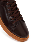 Erkek Kahverengi Bağcıklı Deri Sneaker | Derimod