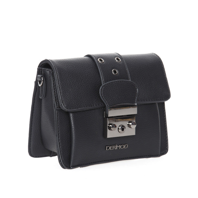 Women's Black Synthetic Leather Crossbody Bag