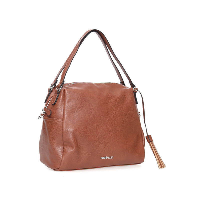 Women's Tan Synthetic Leather Shoulder Bag