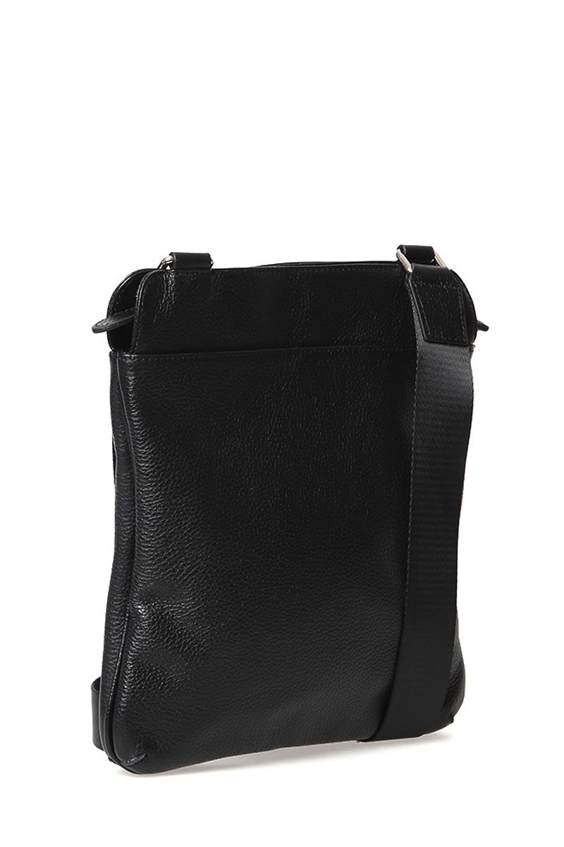Men's Black Leather Messenger Bag