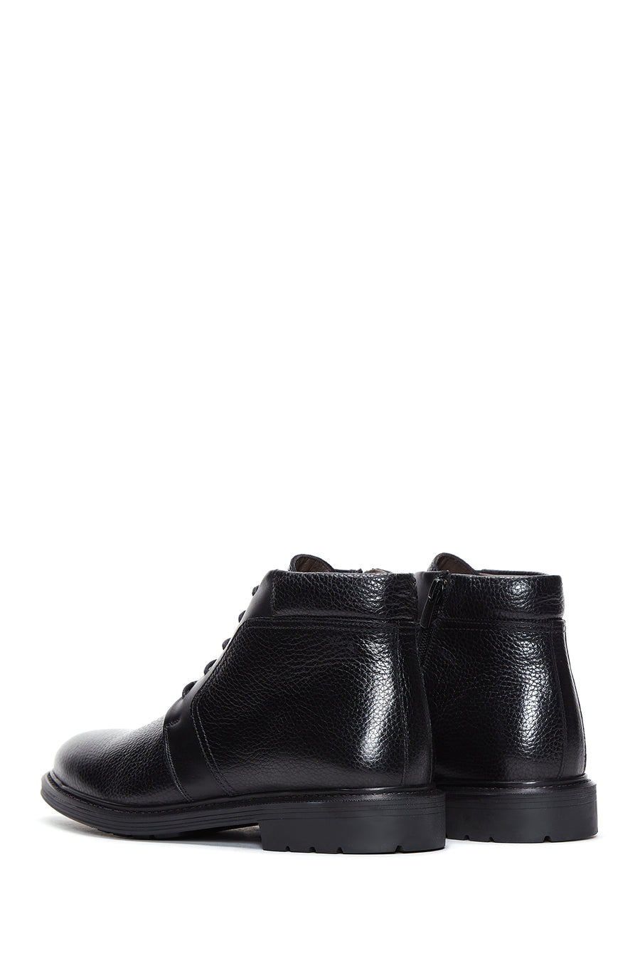 Men's Black Leather Zippered Casual Boots