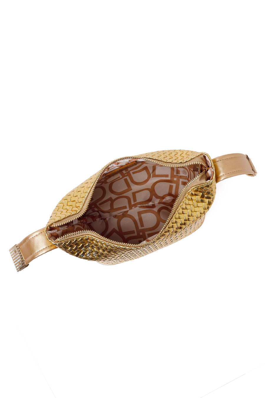 Woman Gold Long-Strap Knitted Shoulder Bag