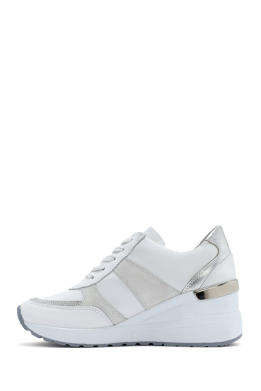 Kadın Beyaz Dolgu Topuklu Yandan Fermuarlı Deri Sneaker