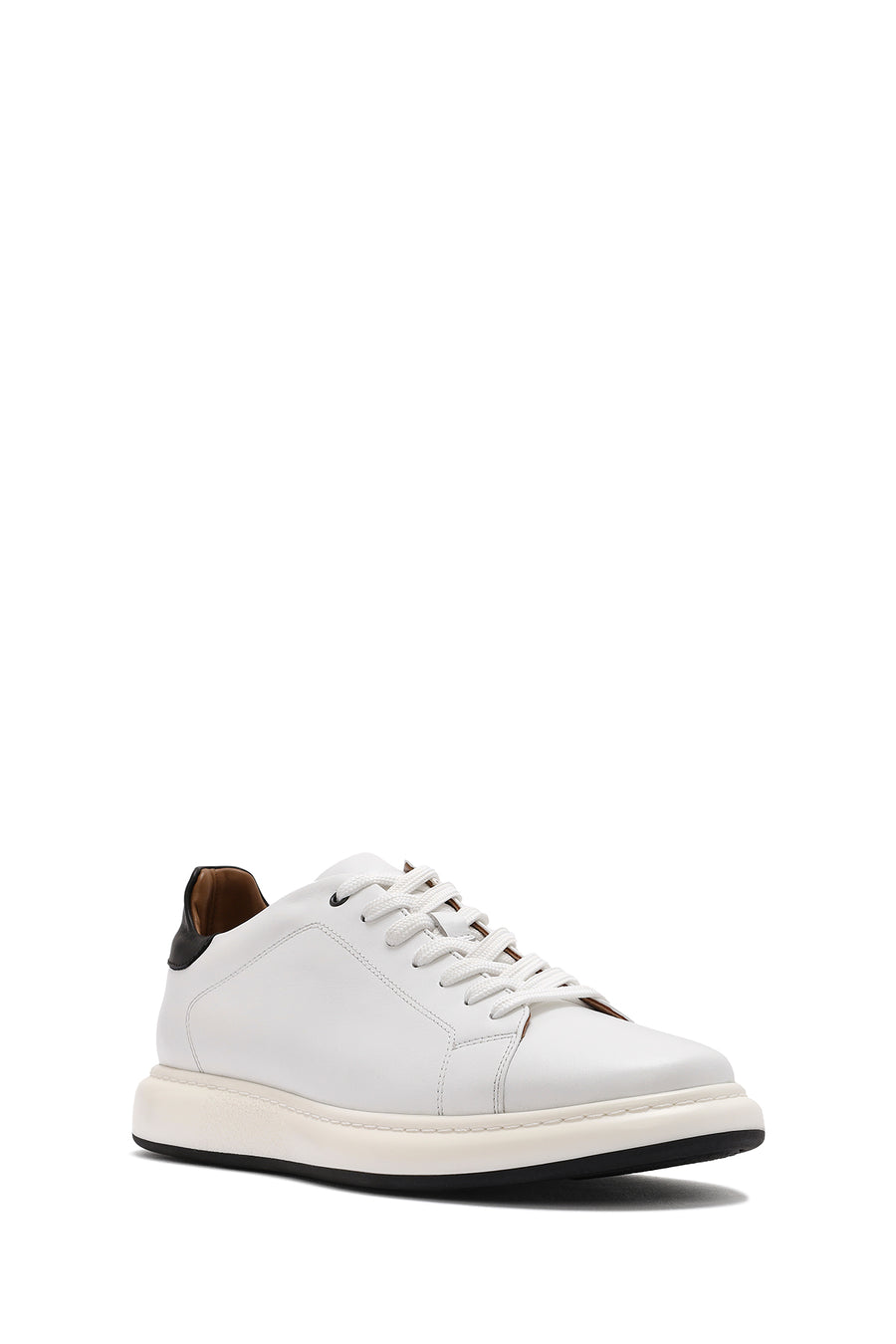 Erkek Beyaz Bağcıklı Deri Sneaker