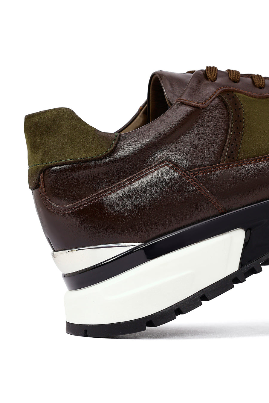 Erkek Kahverengi Bağcıklı Kalın Tabanlı Deri Casual Sneaker