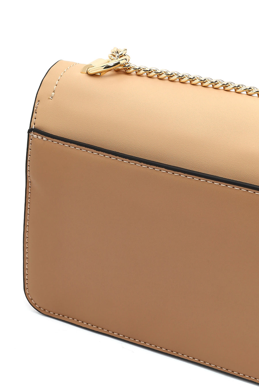 Women's Beige Long Chain Strap Classic Shoulder Bag