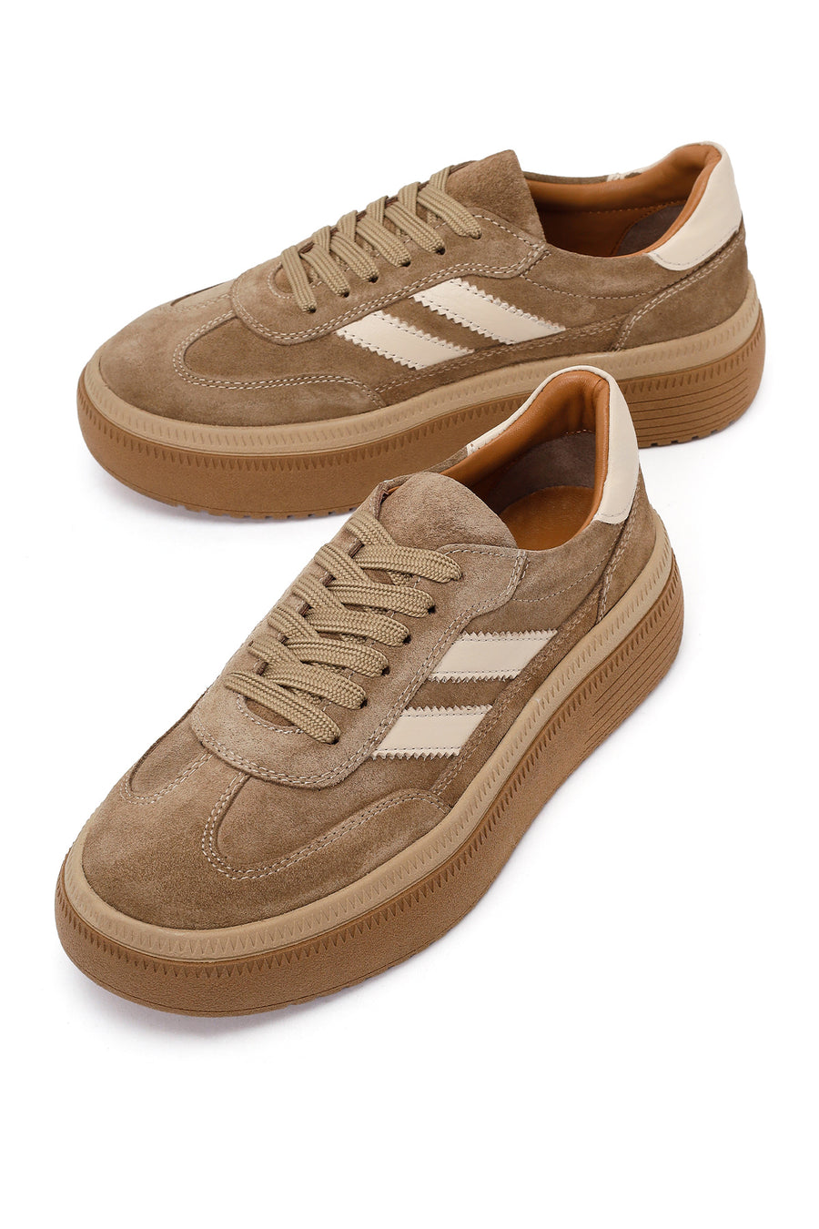 Kadın Taba Bağcıklı Kalın Tabanlı Süet Deri Sneaker