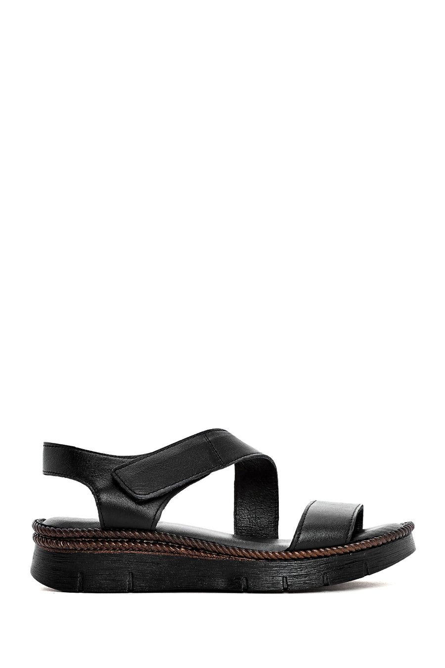Kadın Siyah Bantlı Deri Comfort Sandalet 25SFD321218 | Derimod