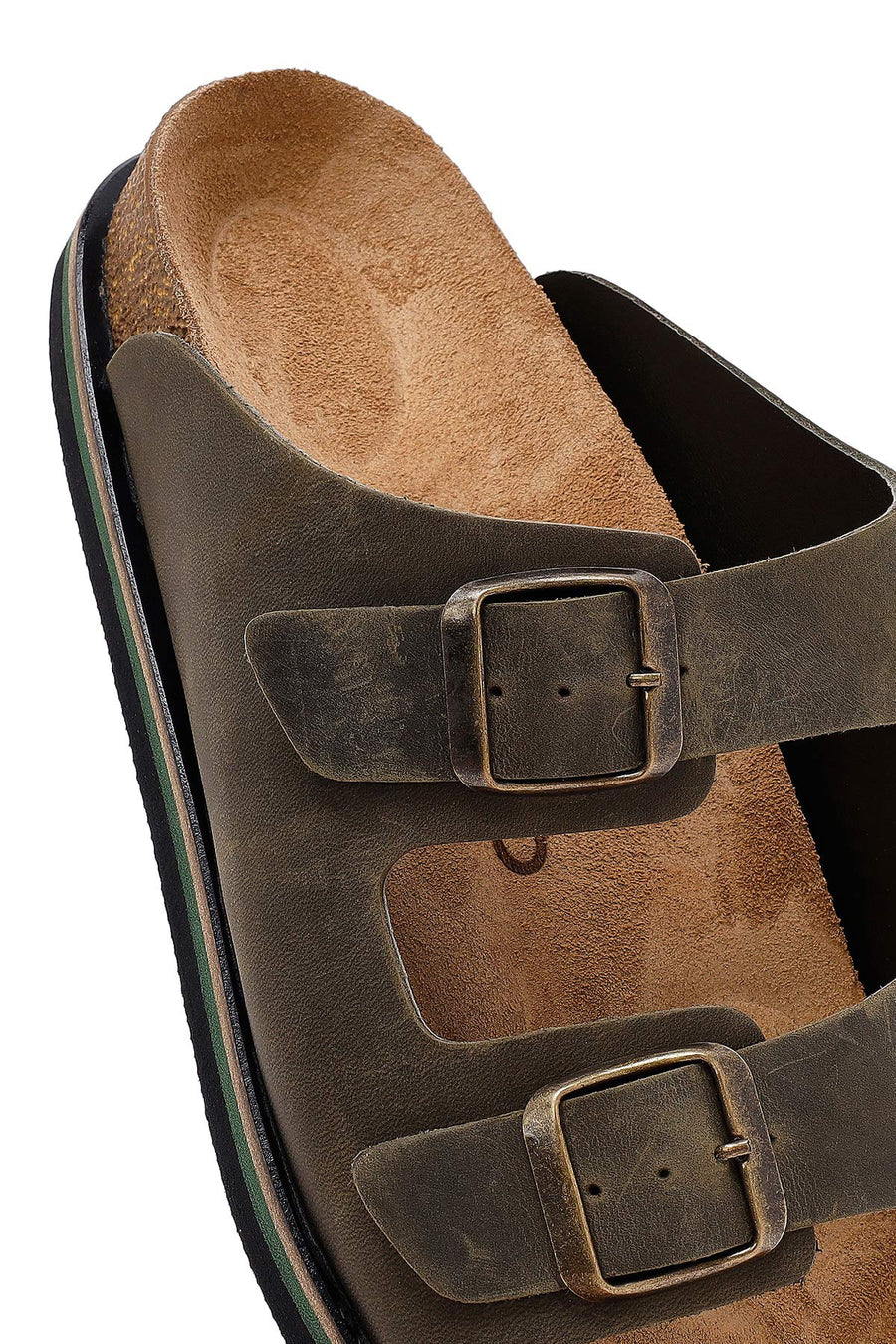 Men's Khaki Double Buckle Nubuck Leather Slippers