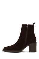 Woman Brown Zip Closure Chunky Heeled Suede Boots | Derimod