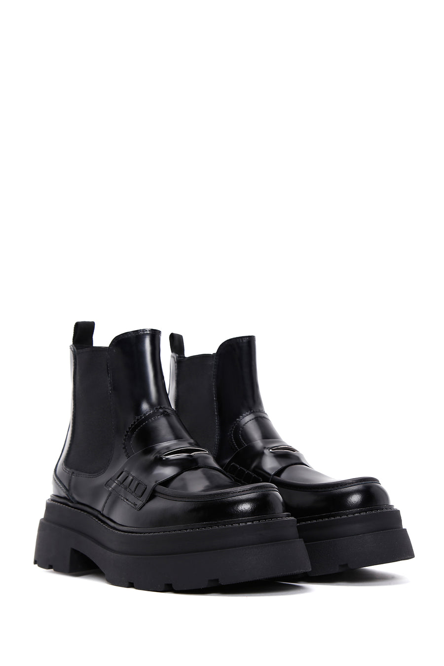 Women's Black Leather Thick Soled Chelsea Boots