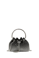 Women's Black Long Chain Strap Stone Mini Evening Handbag | Derimod