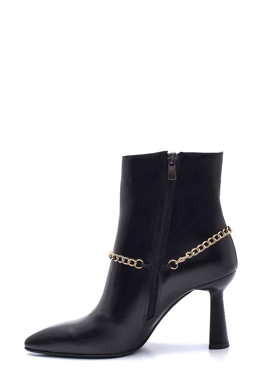 Women's Leather Chain Heeled Boots