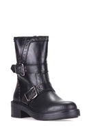 Women's Leather Boots with Studs and Buckle Detail | Derimod