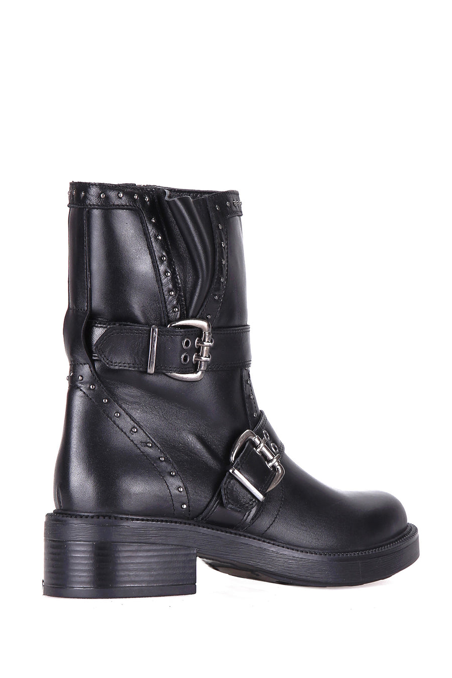 Women's Leather Boots with Studs and Buckle Detail