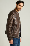 Demar Men's Brown Slim-Fit Leather Jacket | Derimod