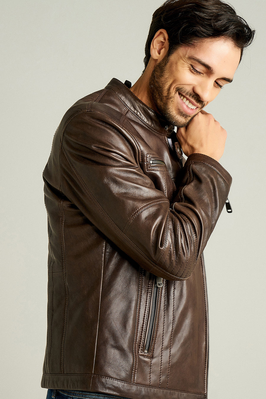 Demar Men's Brown Slim-Fit Leather Jacket