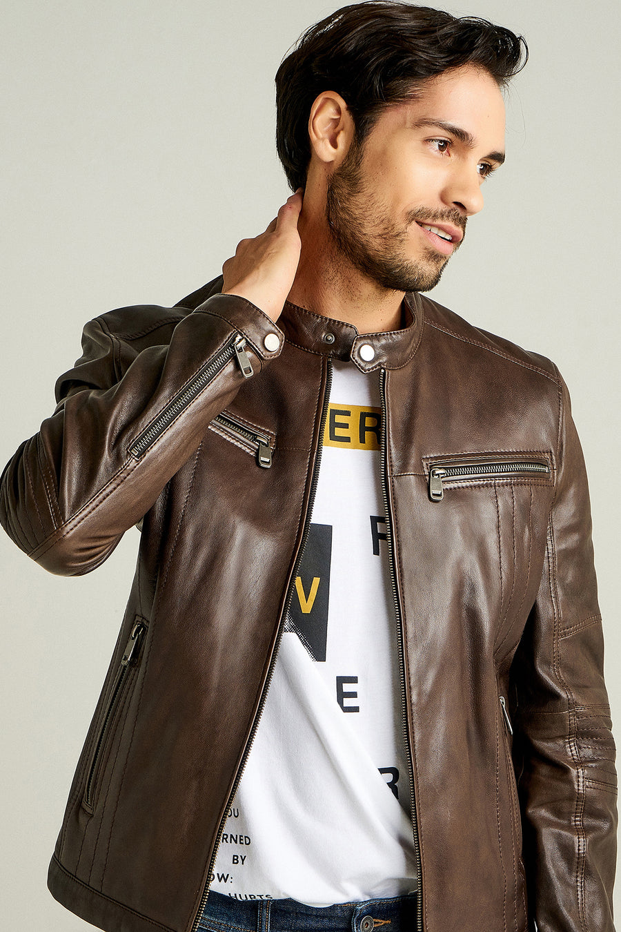 Demar Men's Brown Slim-Fit Leather Jacket