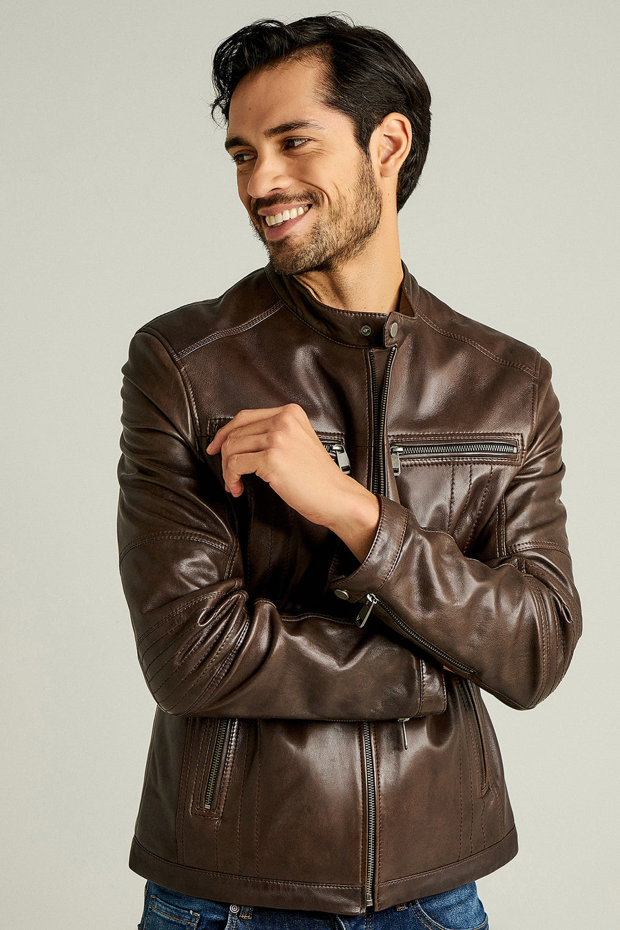Demar Men's Brown Slim-Fit Leather Jacket