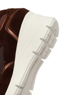 Woman Brown Lace-Up Wedge Suede Leather Sneaker | Derimod