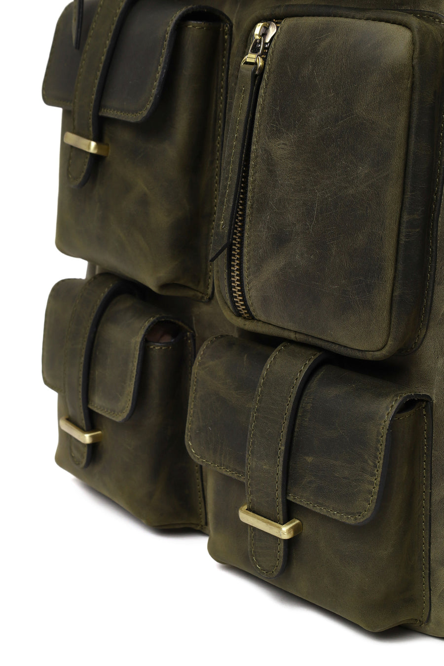 Male Green Leather Backpack