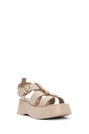 Women's Beige Ankle Strap Thick Soled Leather Sandals | Derimod
