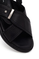 Woman Black Leather Sandal | Derimod