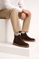 Men's Brown Suede Leather Chelsea Boots | Derimod
