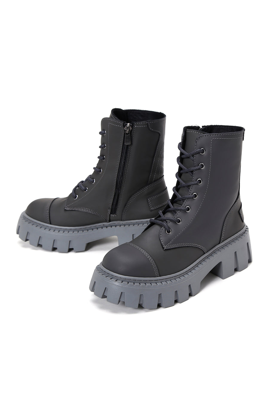 Women's Gray Leather Zippered Boots
