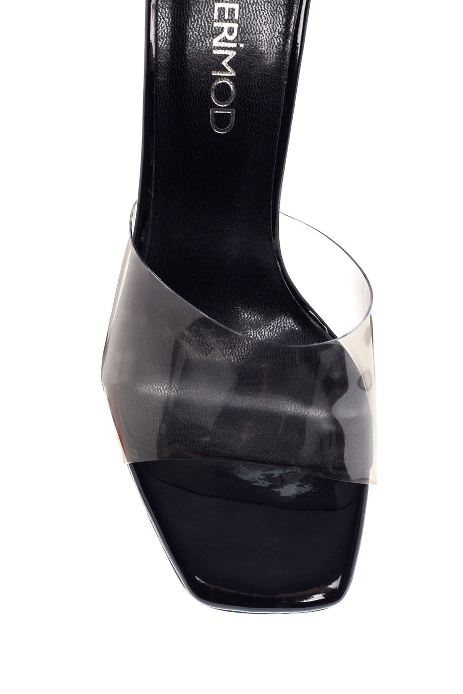 Women's Black Vinyl Heeled Slippers