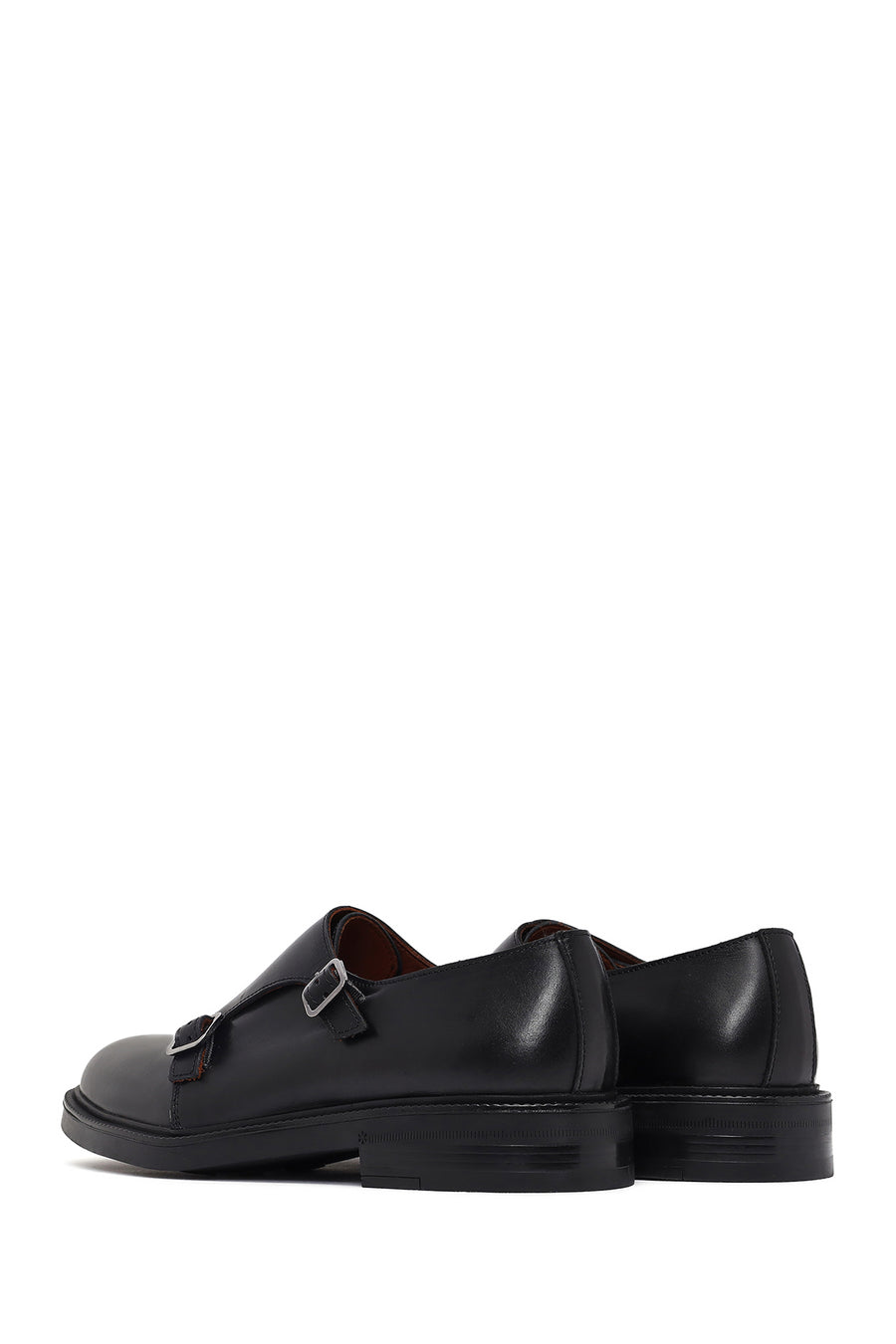 Men's Black Buckle Leather Casual Shoes