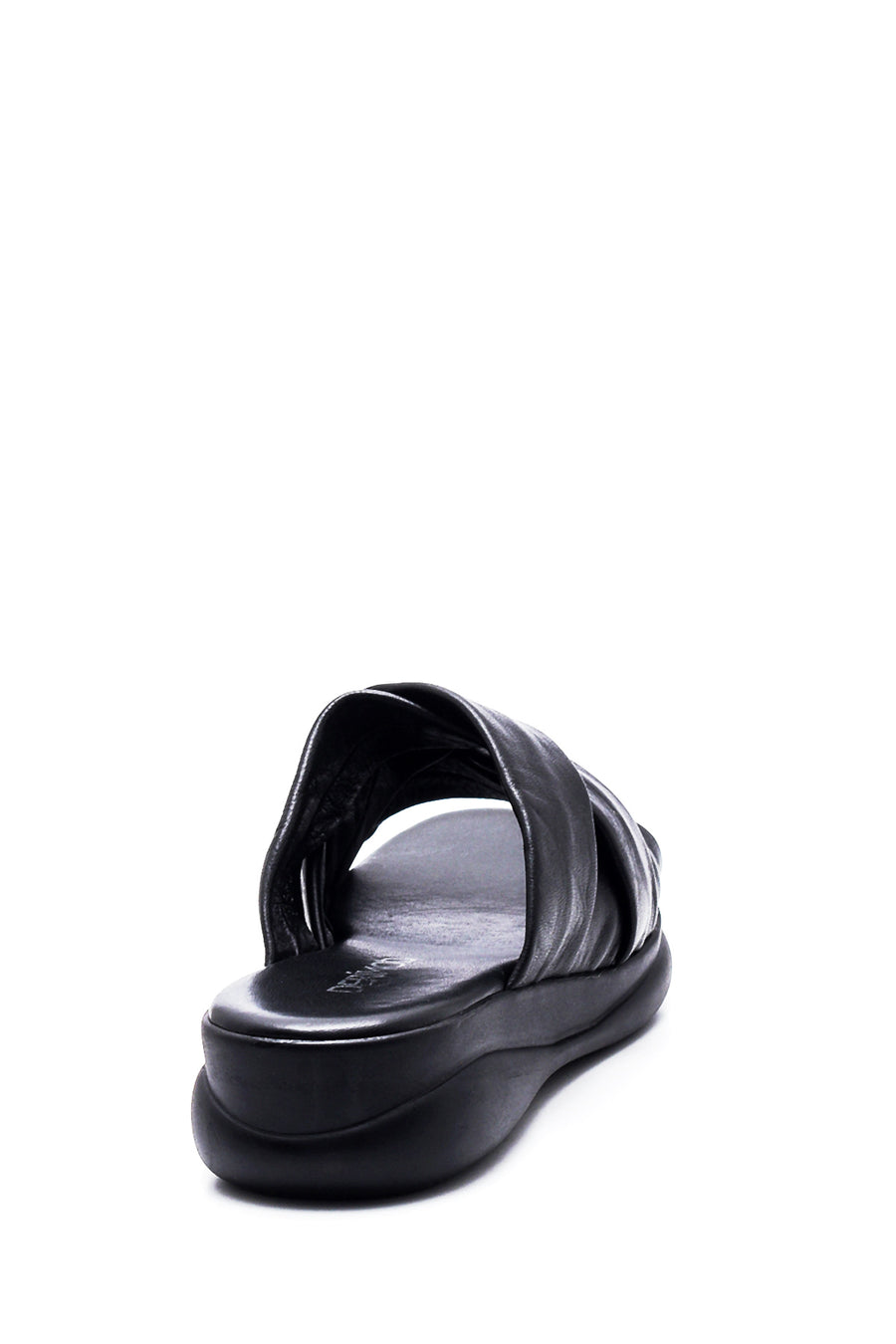 Women's Black Leather Casual Flat Slippers