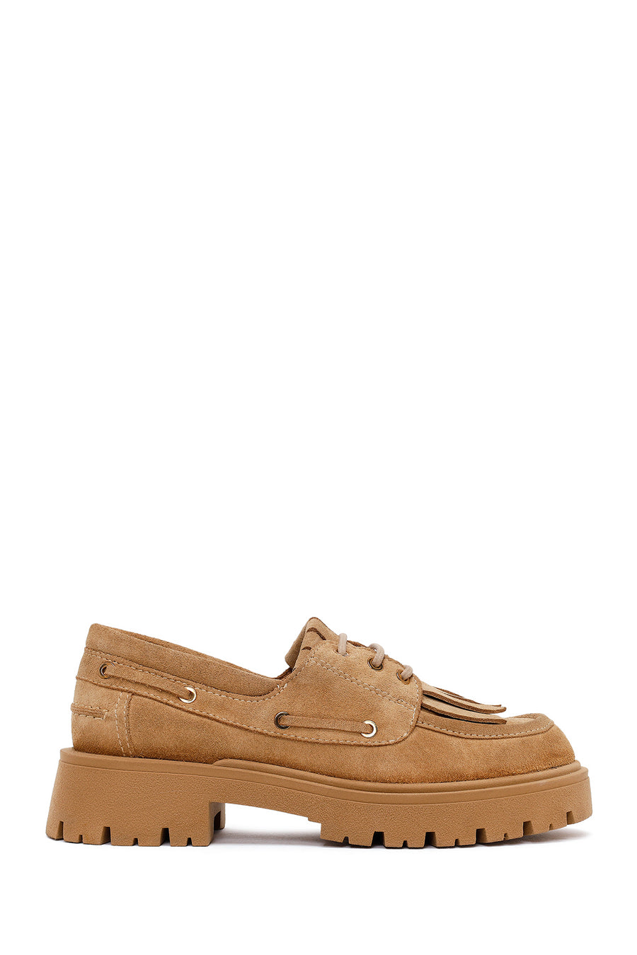 Woman Camel Lace-Up Thick-Soled Suede Casual Shoes AF220005DS | Derimod