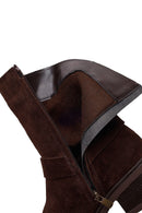 Woman Brown Zip Closure Chunky Heeled Suede Boots | Derimod