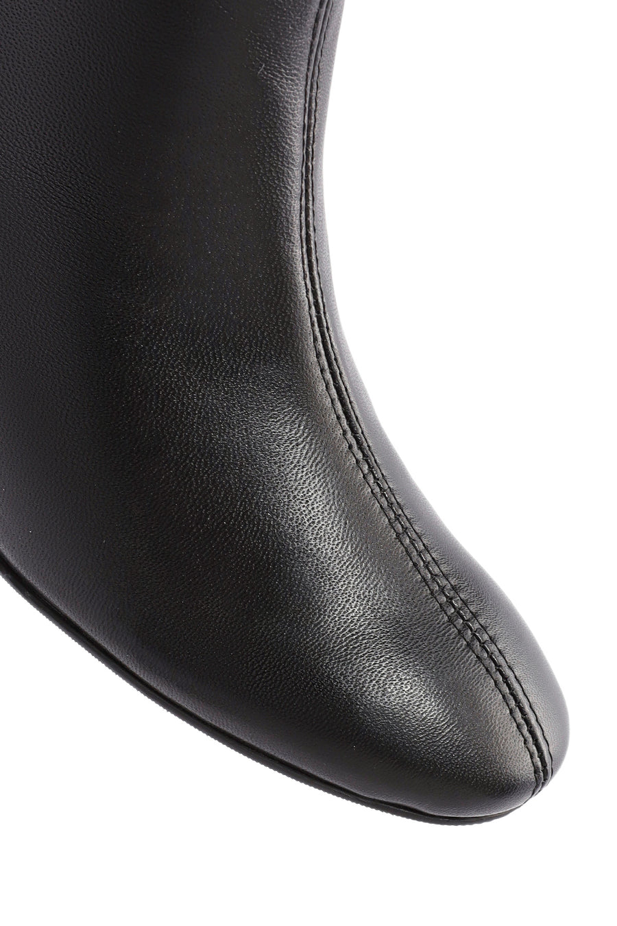 Women's Black Zippered Short Thick Heeled Leather Boots