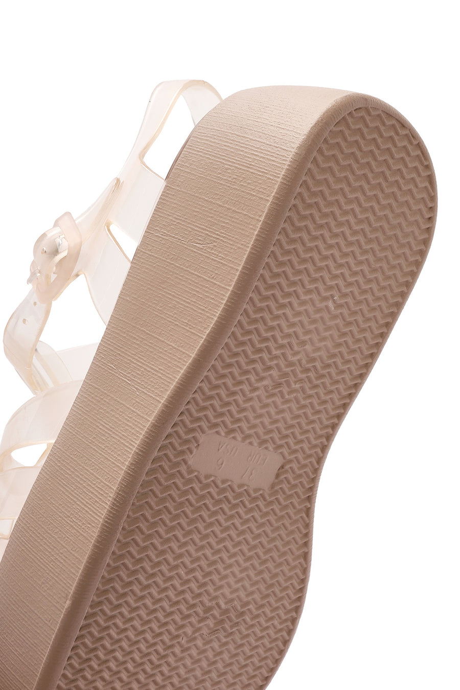 Women's Beige Ankle Buckle Thick Soled Jelly Sandals