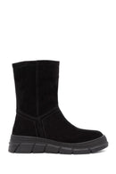 Women's Black Zippered Suede Leather Comfort Boots | Derimod