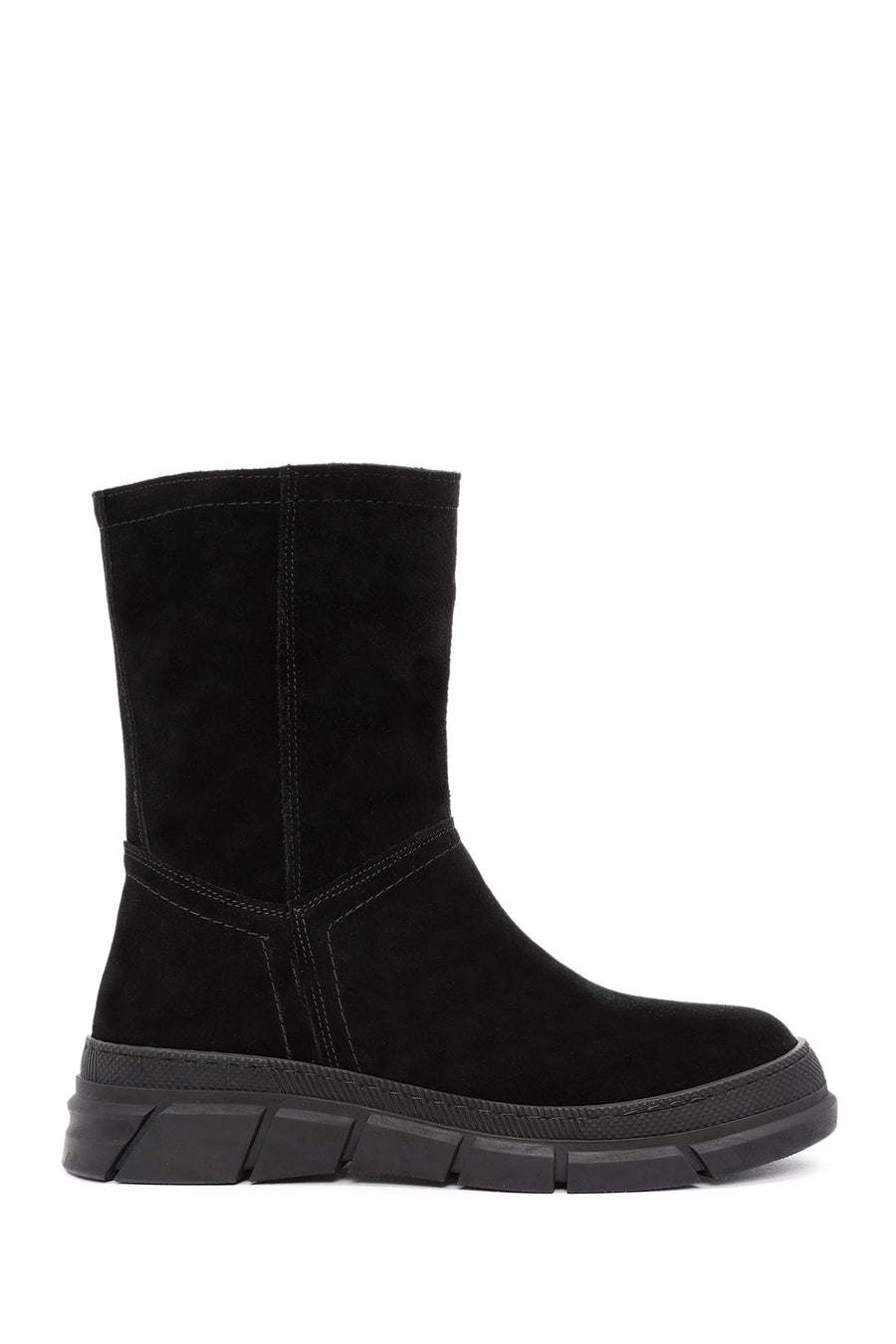 Women's Black Zippered Suede Leather Comfort Boots 24WFD361010 | Derimod