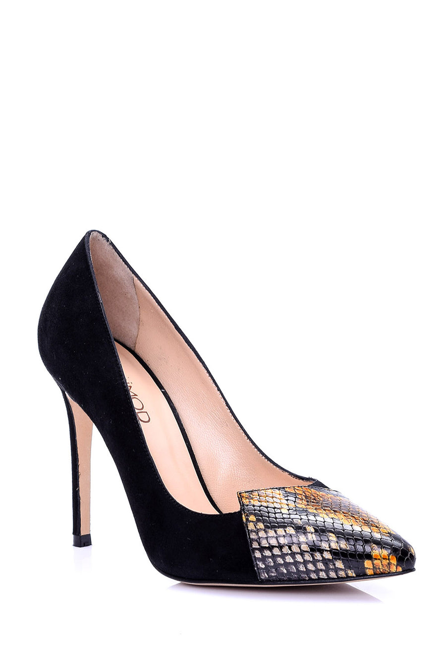Women's Crocodile Detailed Suede Leather Stiletto