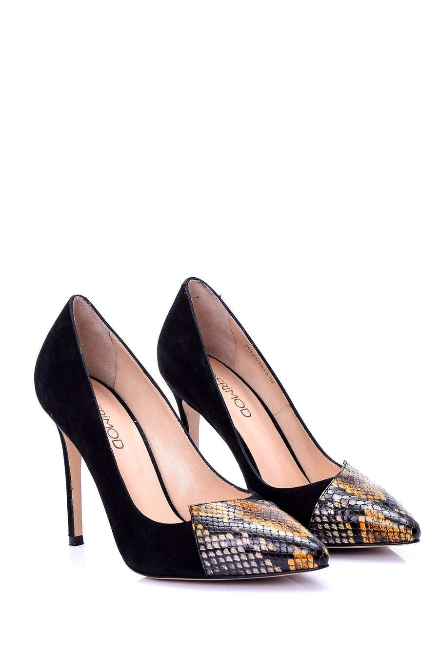 Women's Crocodile Detailed Suede Leather Stiletto